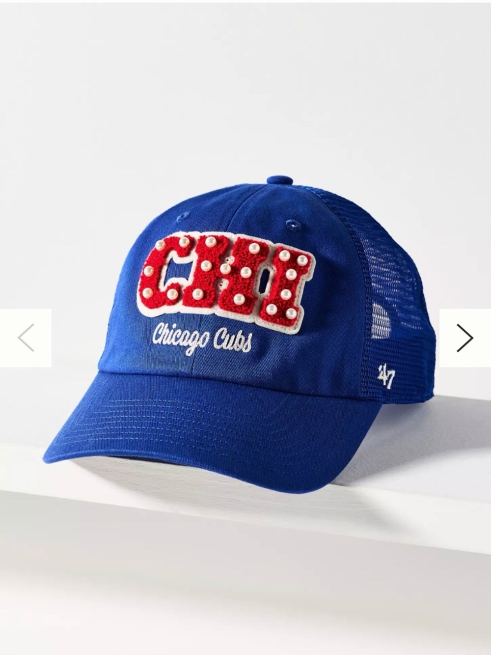 Anthropologie Chicago Cubs ‘47 Royal Blue Baseball Cap Pearl Appliqué NWT